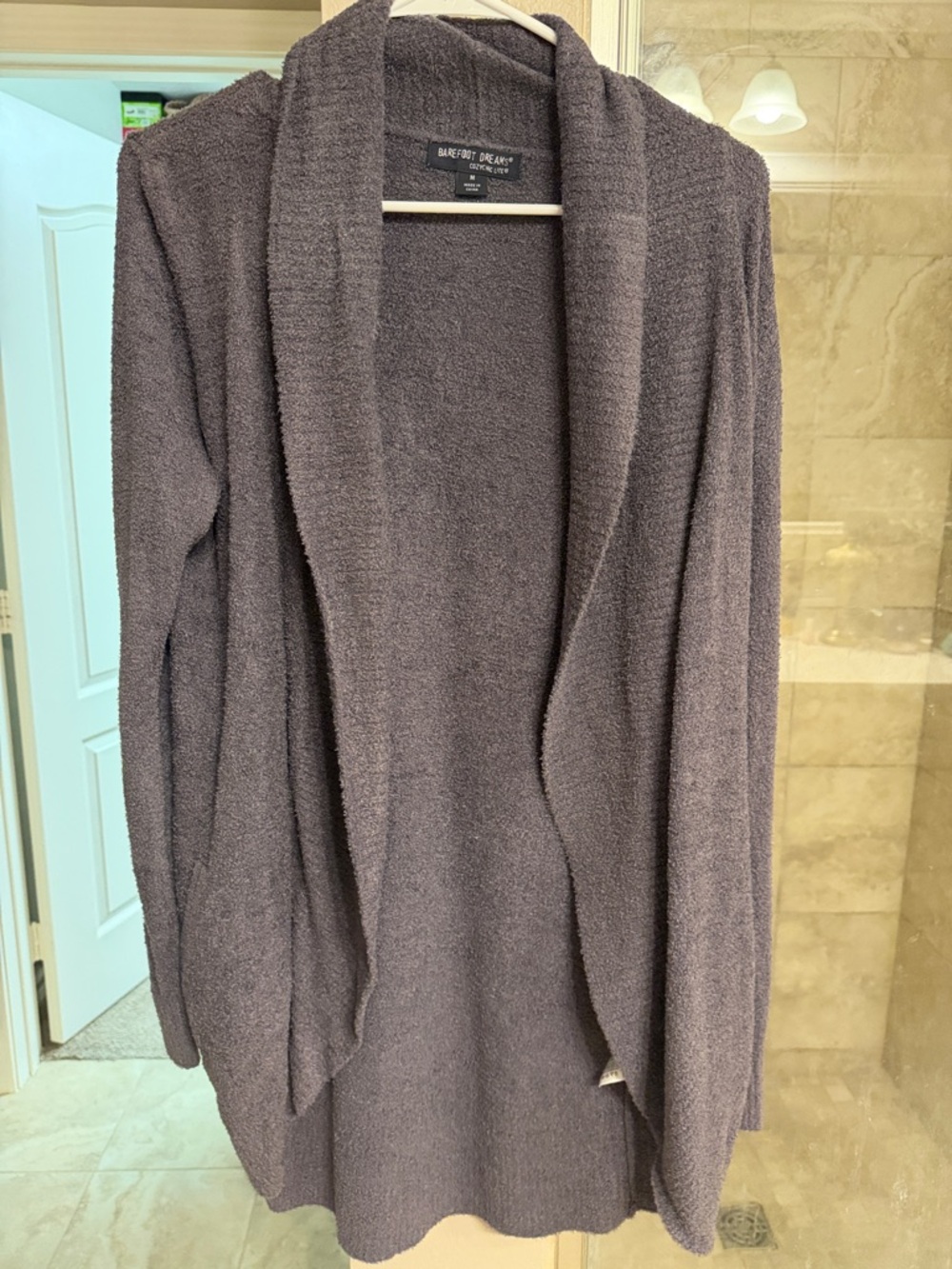 M Barefoot Dreams Plush Open-Front Cardigan - Steel Blue/Grey